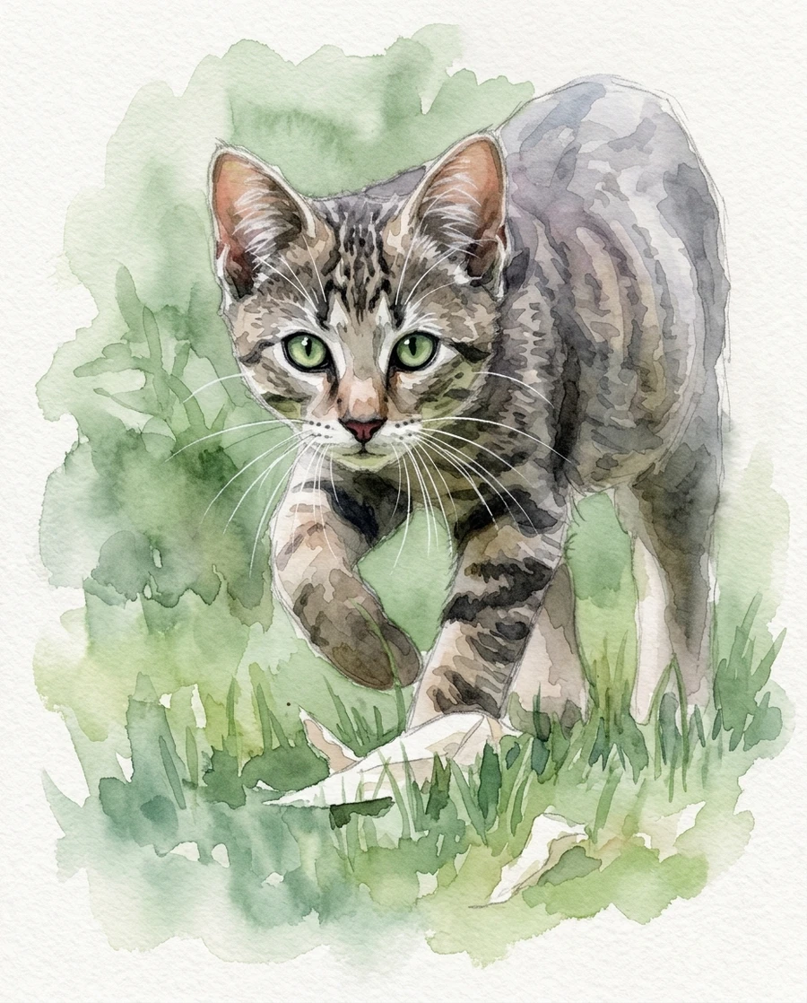 Retrato em aquarela do gato