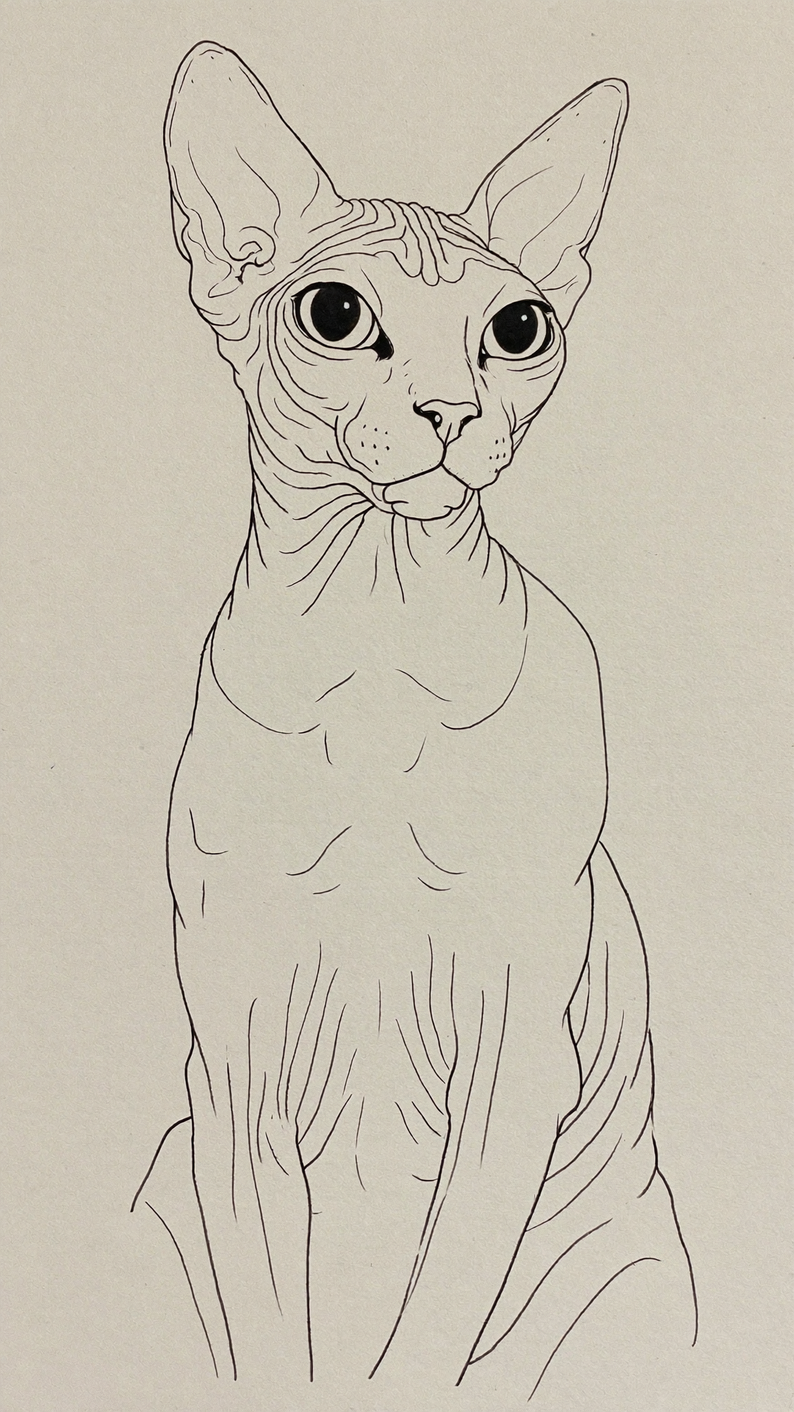 Gato Sphynx em line art minimalista