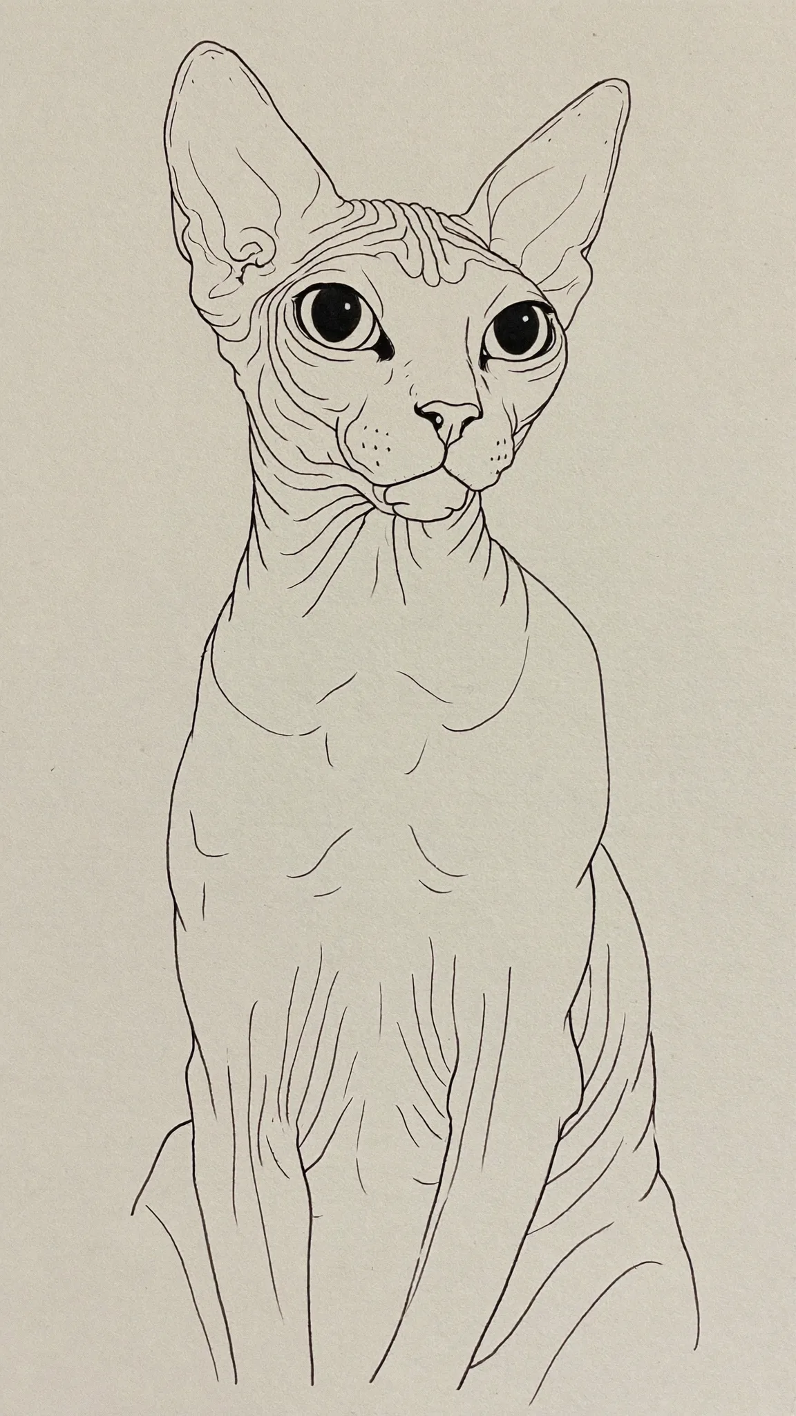 Gato Sphynx em line art minimalista