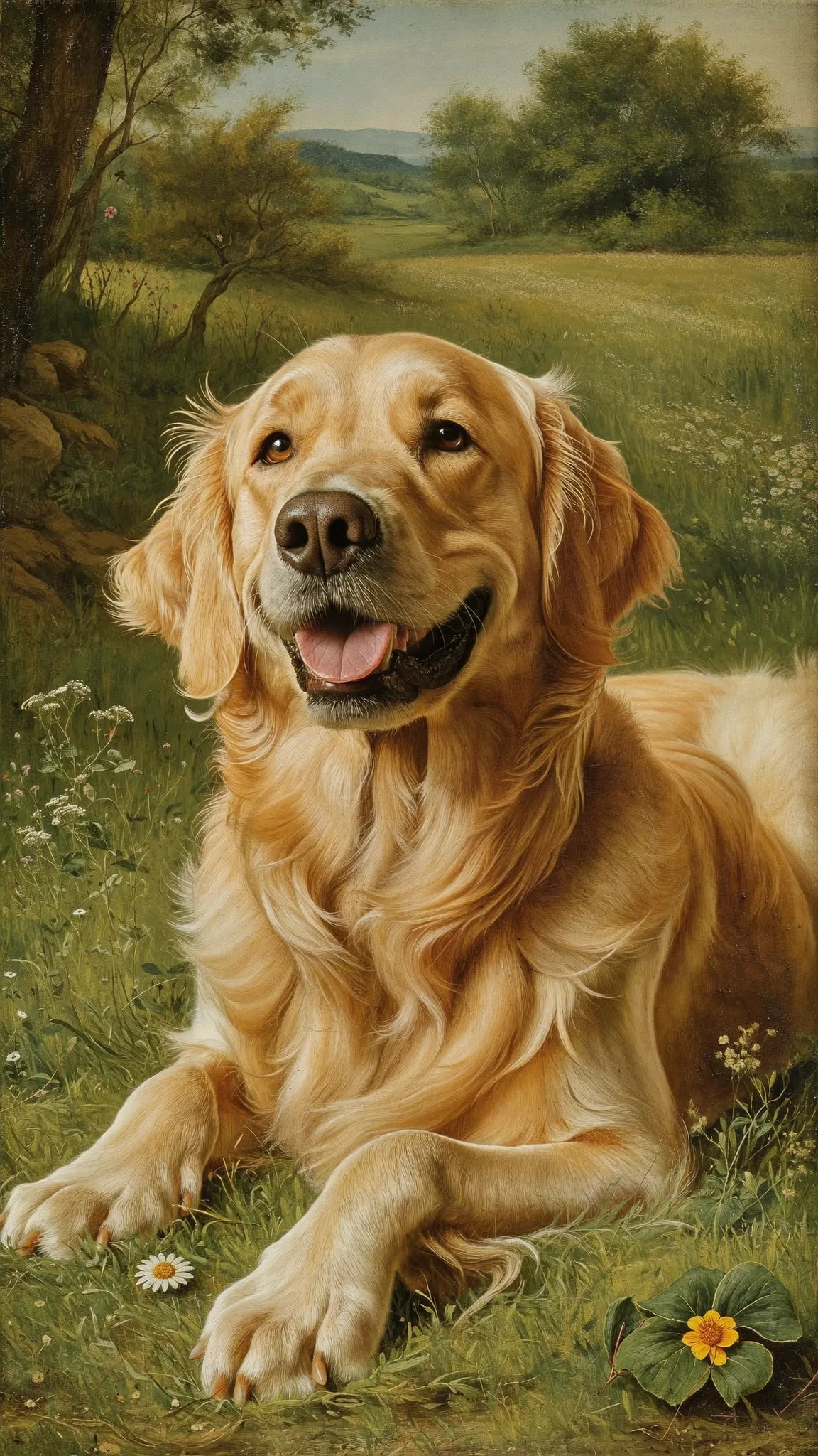 Golden Retriever em realismo clássico